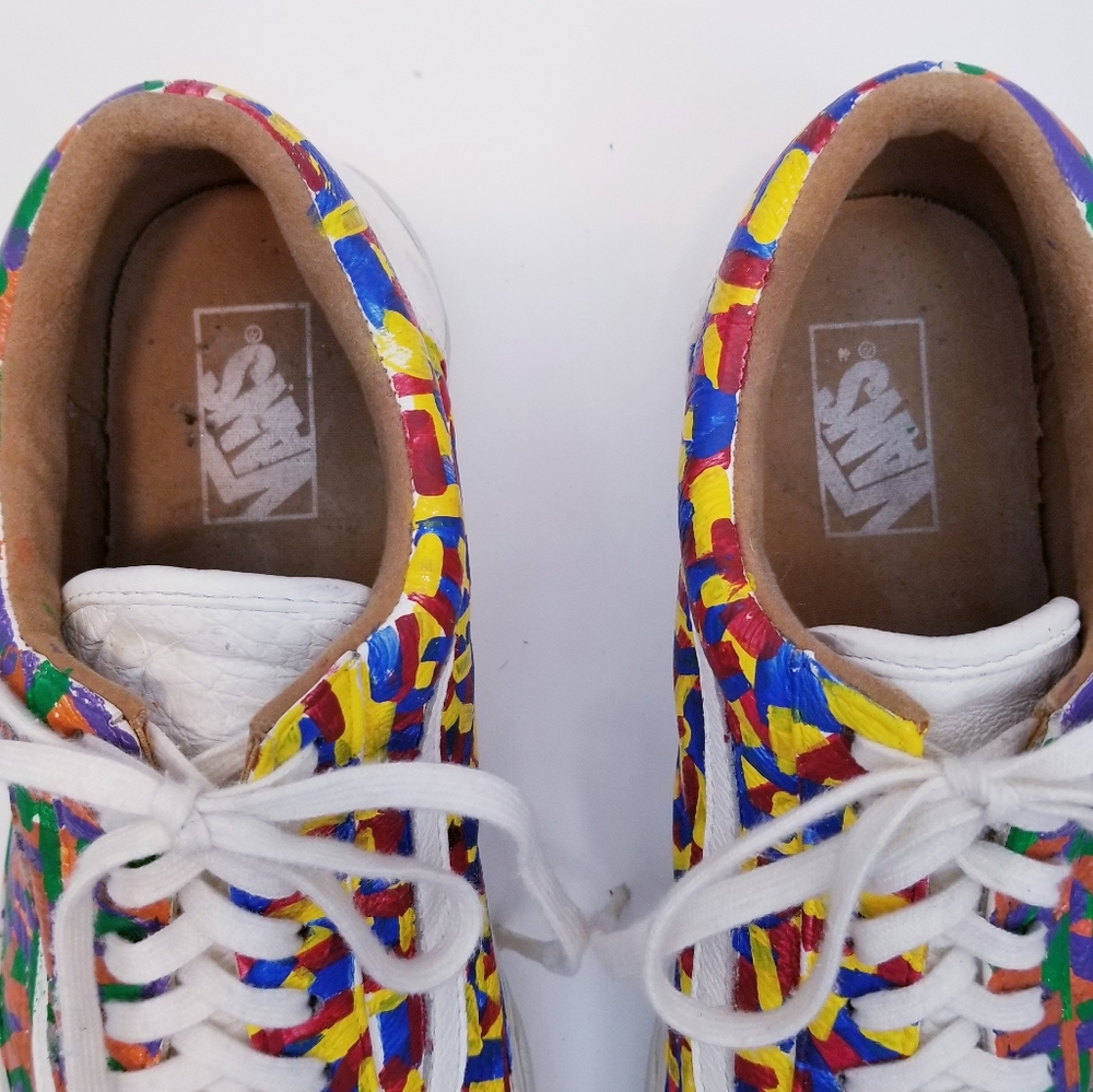 Vans Old Skool Leather Custom Painted Lace Up Sneakers, Size 11 - Picture 14 of 16